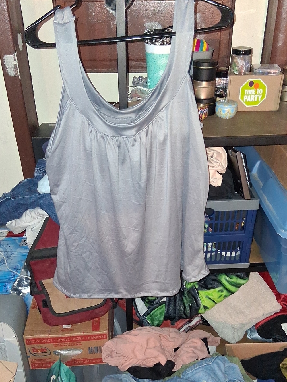 Women’s Silver Scoop Neck Tank Top with Gathered Detail